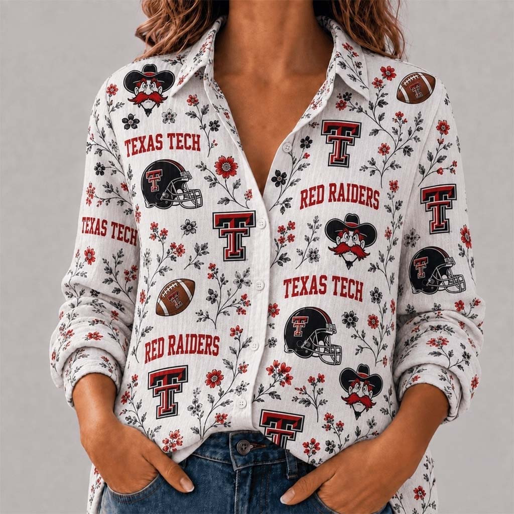 Texas Tech Red Raiders College Spirit Blossoms Long Sleeve Button Up Shirt Red Raiders Merch