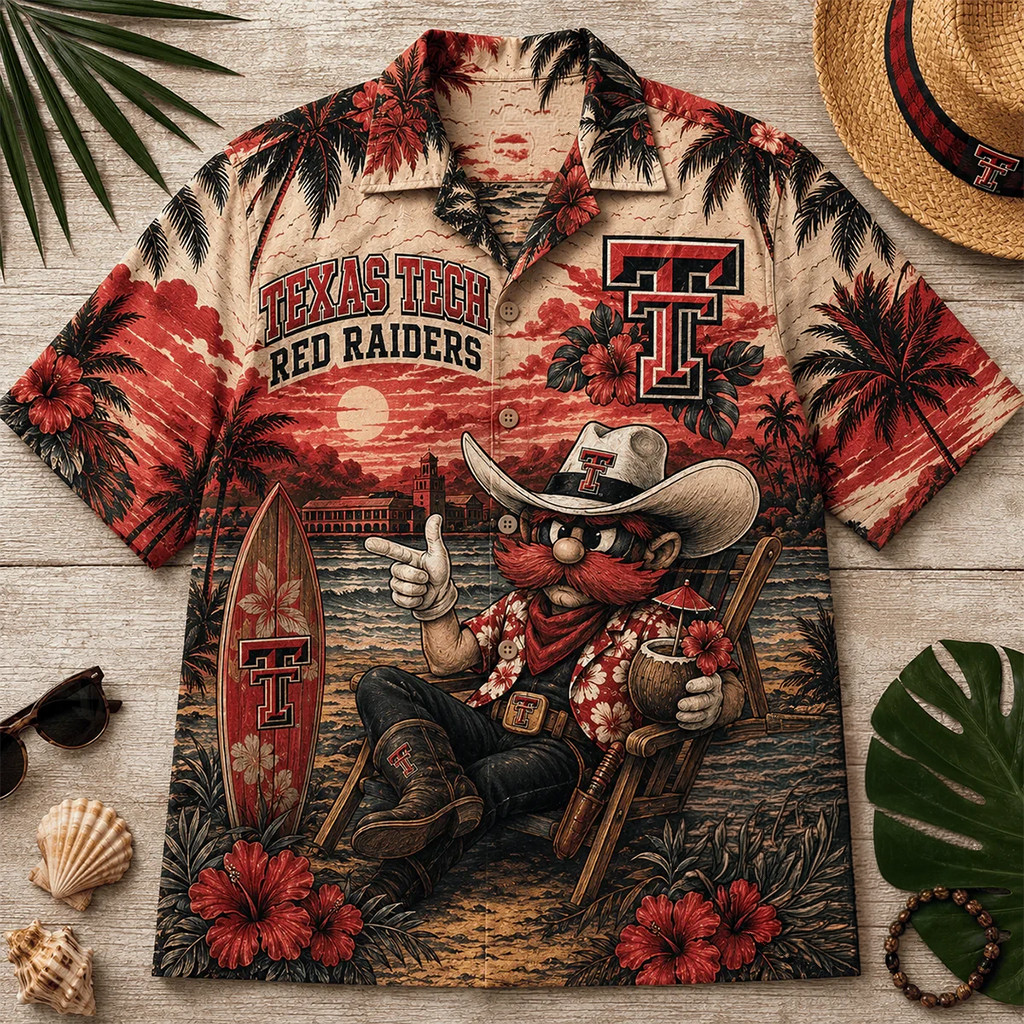 Texas Tech Red Raiders Tropical Beach Cowboy Hawaiian Shirt Red Raiders Merch 2026 Summer Gifts