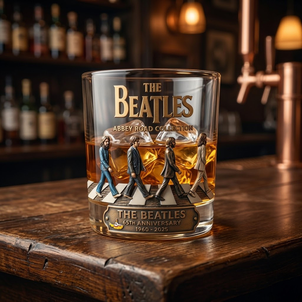The Beatles 65th Anniversary Whiskey Glass Abbey Road Collection Glass The Beatles Merch Gifts