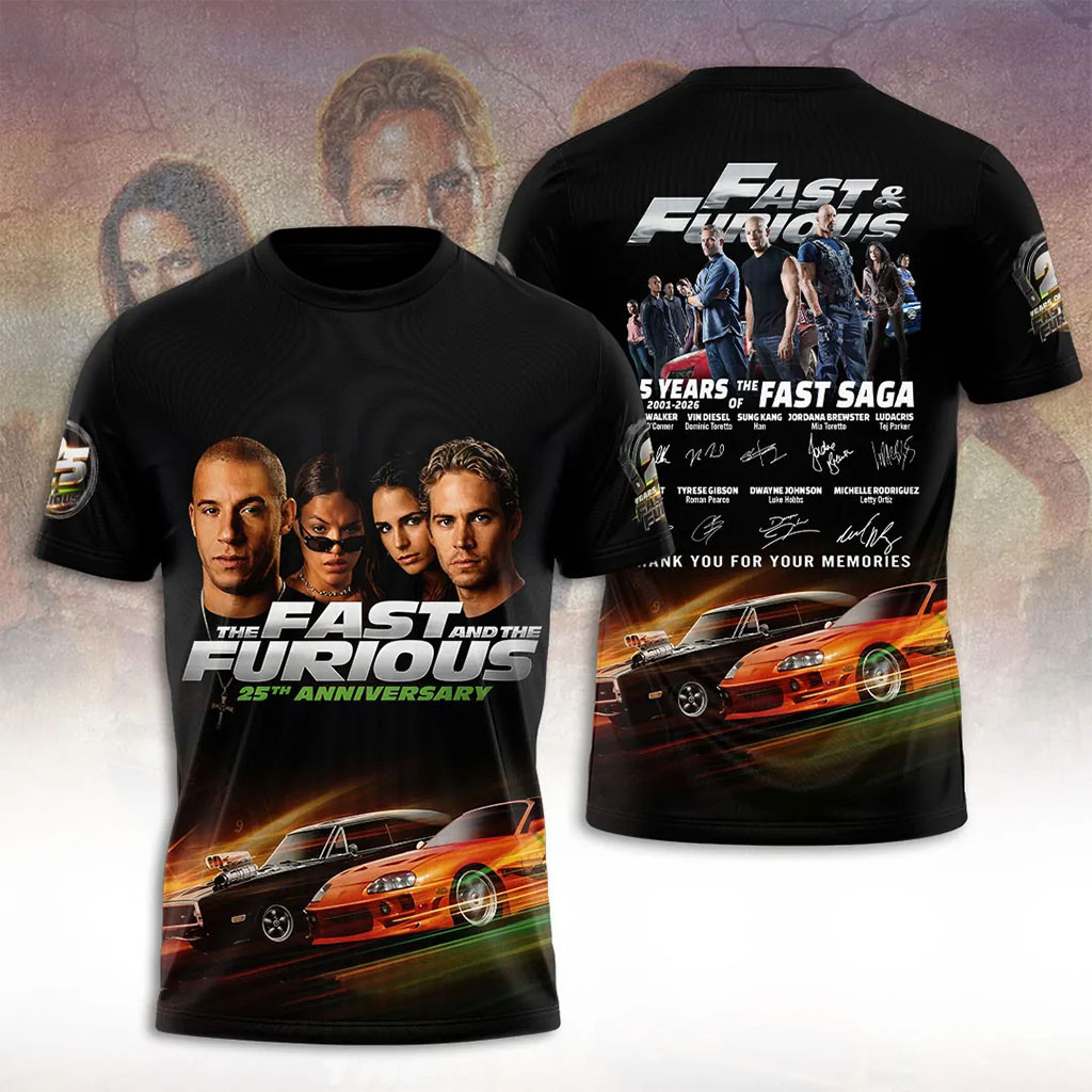 The Fast And The Furious 25th Anniversary T-Shirt Fast And Furious Merch Gifts For Movie Fan