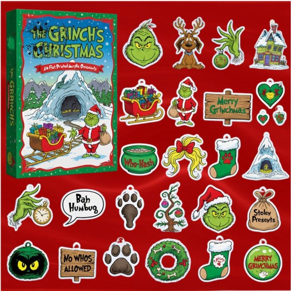 The Grinch 24 Piece Flat Acrylic Christmas Ornaments Advent Calendar Set Xmas Holiday Decor - Image 2