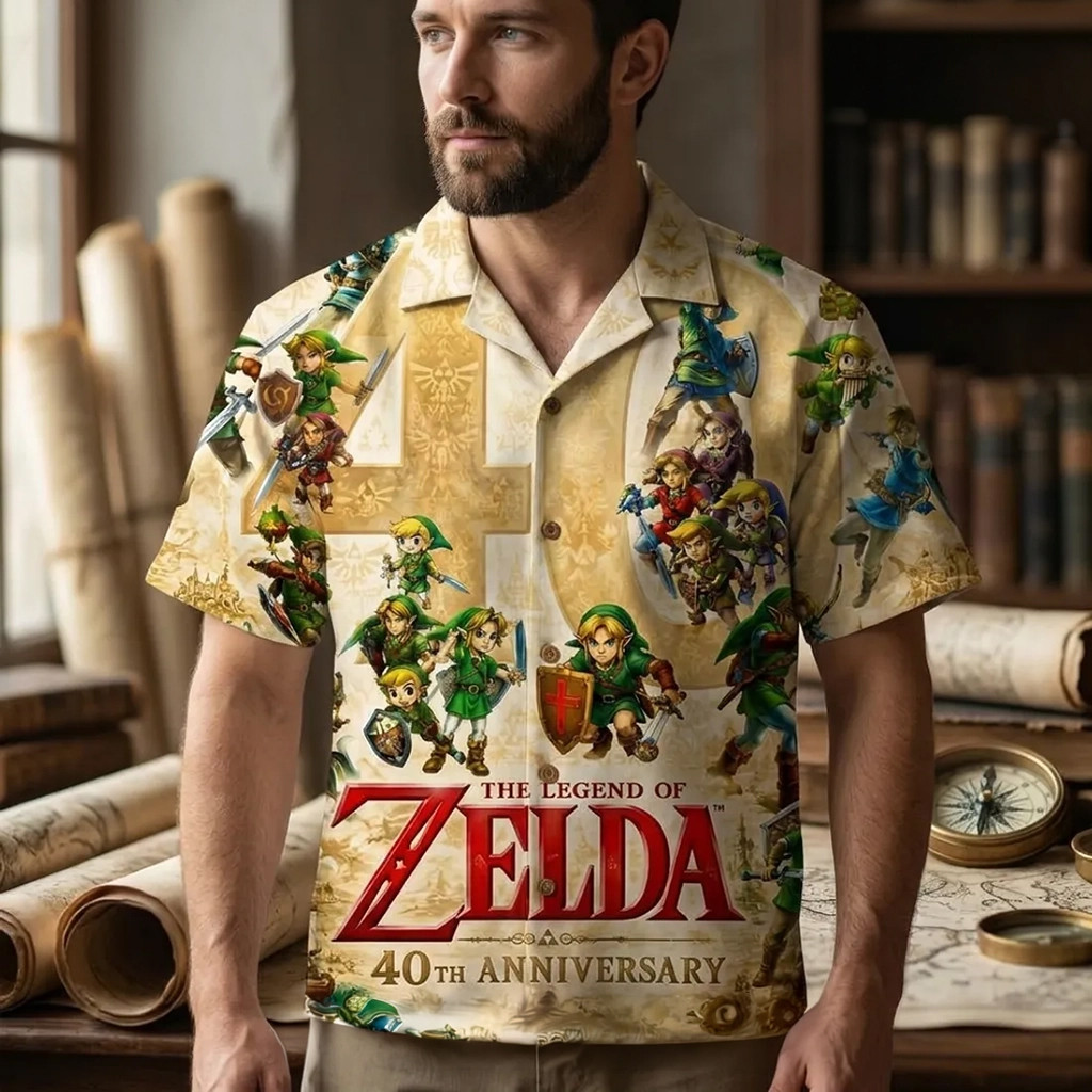 The Legend of Zelda 40th Anniversary Link Generations Gold Hawaiian Shirt Father's Day Gifts