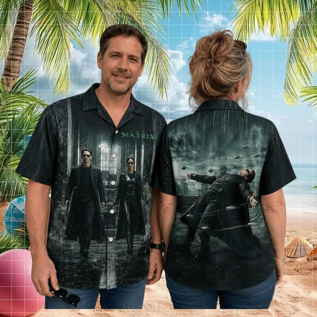 The Matrix Movie Inspired Hawaiian Shirt Featuring Neo And Trinity Action Merch Fan Gift