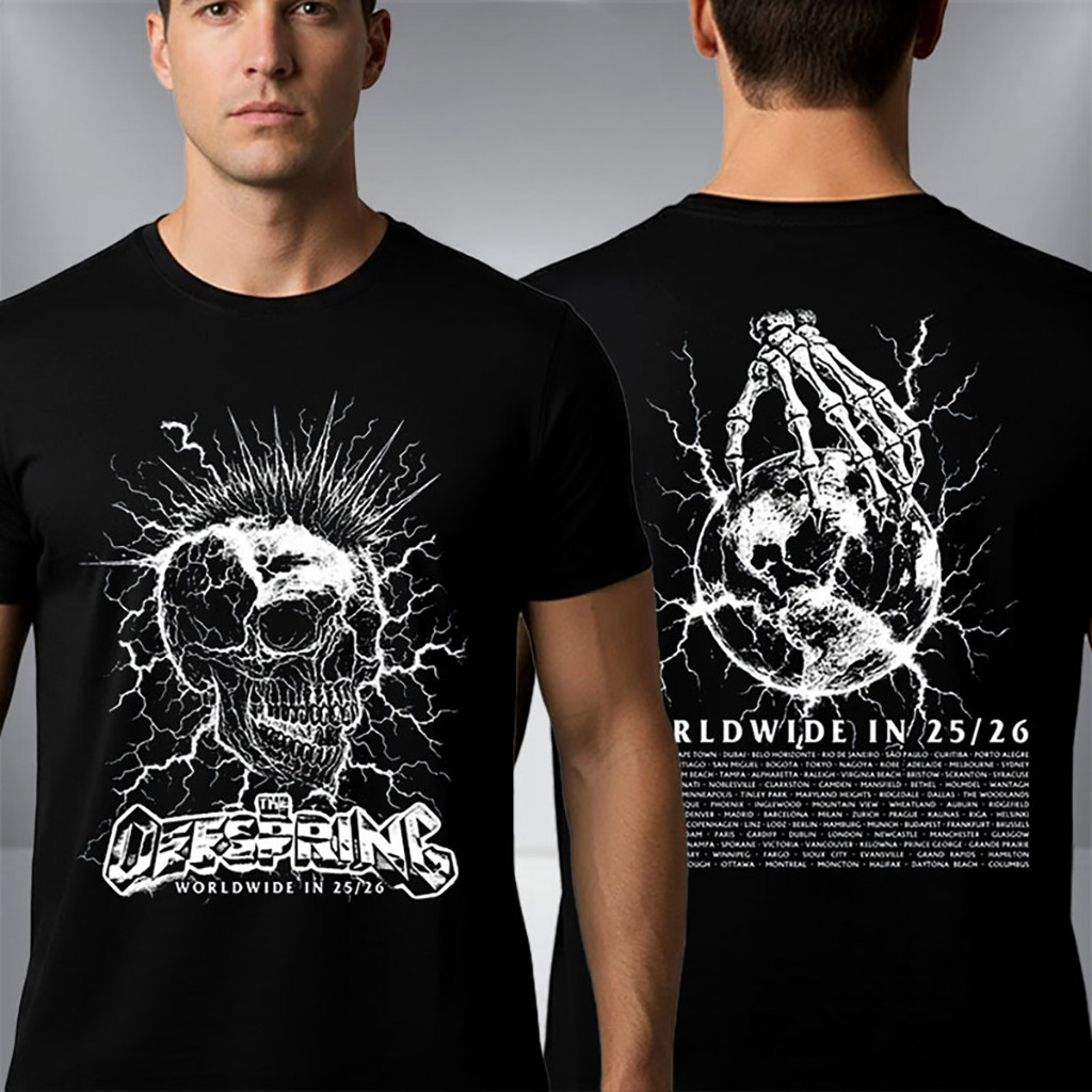 The Offspring Supercharged Worldwide in 26 Tour Mohawk Skull 2026 T-Shirt The Offspring Merch