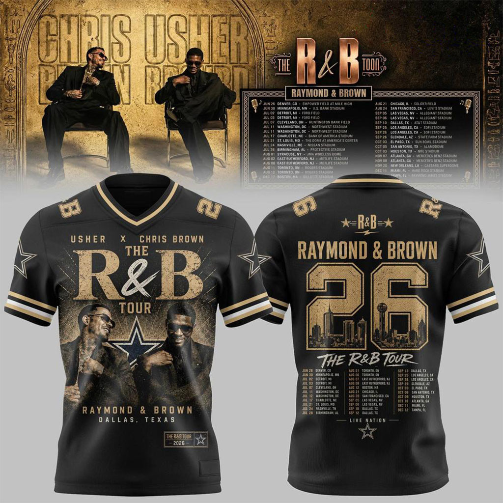The R&B Tour 2026 Usher x Chris Brown Raymond and Brown Football Jersey The R&B Tour Merch