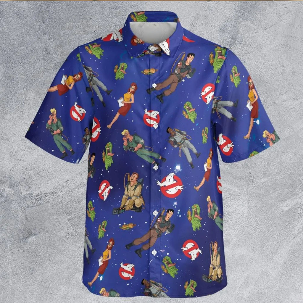 The Real Ghostbusters Hawaiian Shirt Retro Cartoon Button Up Shirt Gifts For Ghostbusters Fans