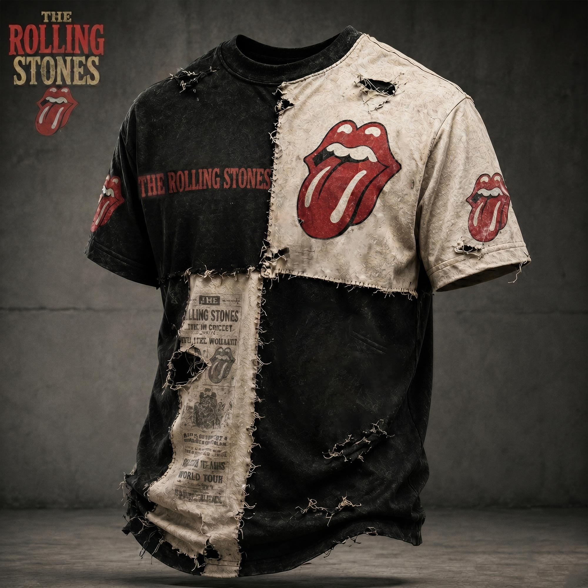 The Rolling Stones Patchwork T-Shirt The Rolling Stones Merch Best Gifts For Rock Band Fans