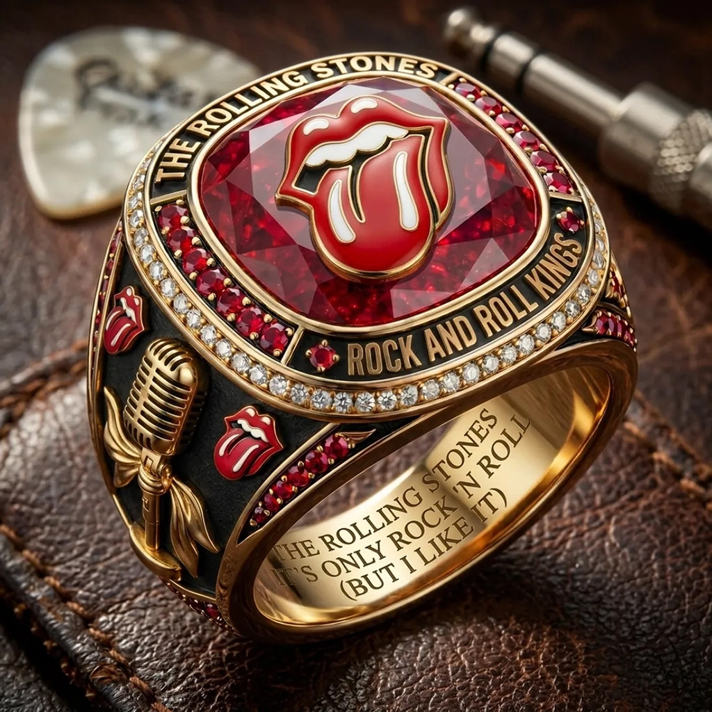 The Rolling Stones Rock And Roll Kings Ruby Tribute Gold Ring The Rolling Stones Merch Fan Gift