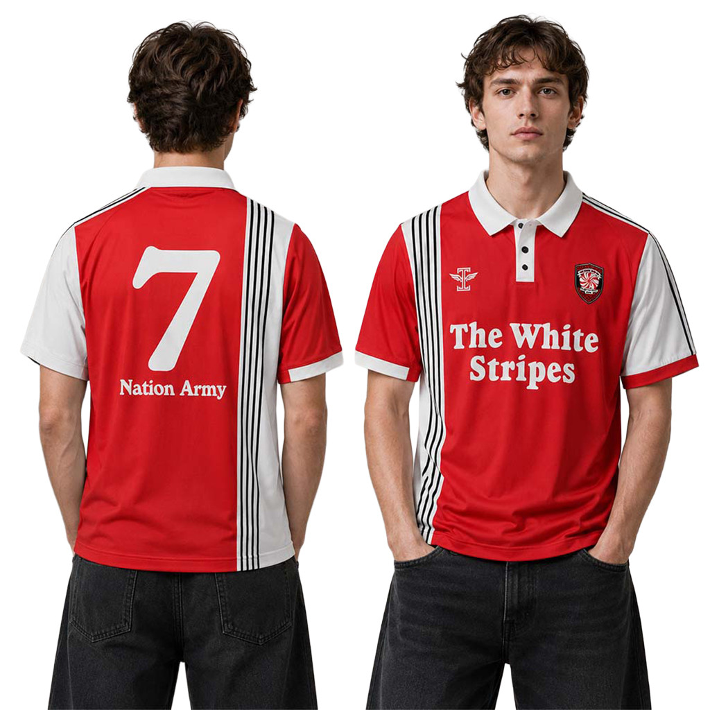 The White Stripes X Third Man Records Seven Nation Army FC 2026 Red And White Polo Shirt
