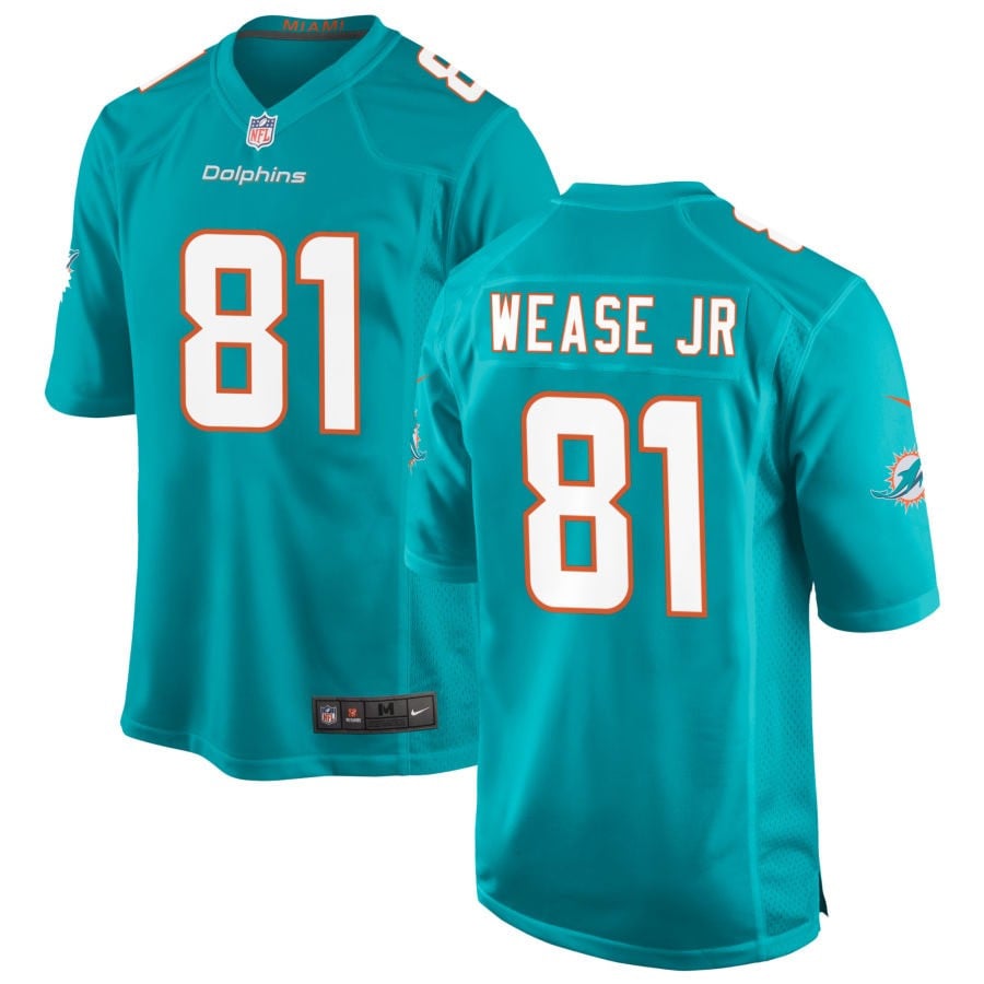 Theo Wease Jr. Miami Dolphins 2025 Game Jersey - Aqua