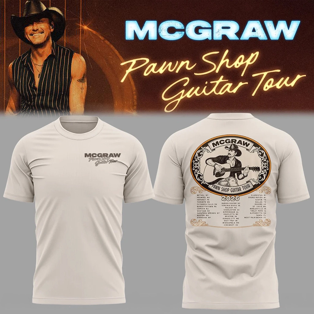 Tim McGraw Merch 2026 McGraw Pawn Shop Guitar Tour T-Shirt Music Related Gifts For Guys