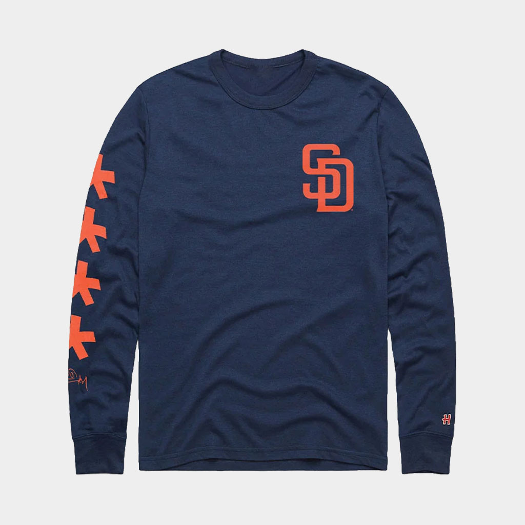To The Stars Merch 2026 TTS X Padres X Homage SD Asterisk Long Sleeve Shirt Navy Fan Gifts