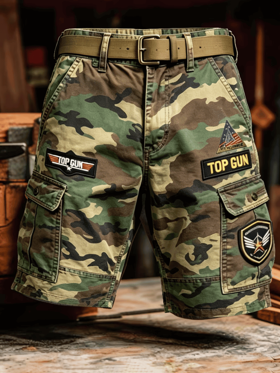 Top Gun Merch 40th Anniversary Men's Retro Camo Shorts Air Force Gift Idea