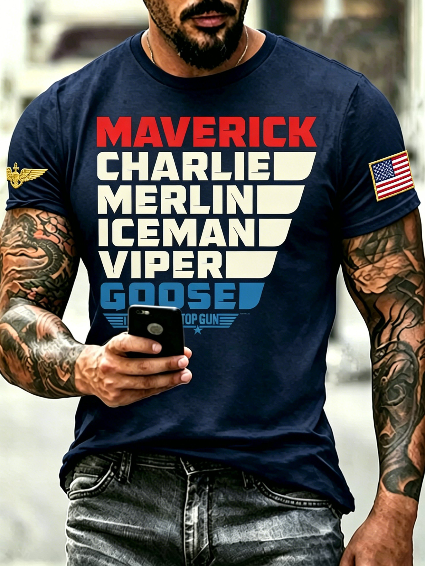 Top Gun Merch 40th Anniversary T-Shirt US Navy Fighter Weapons School Wing Man Name Shirt