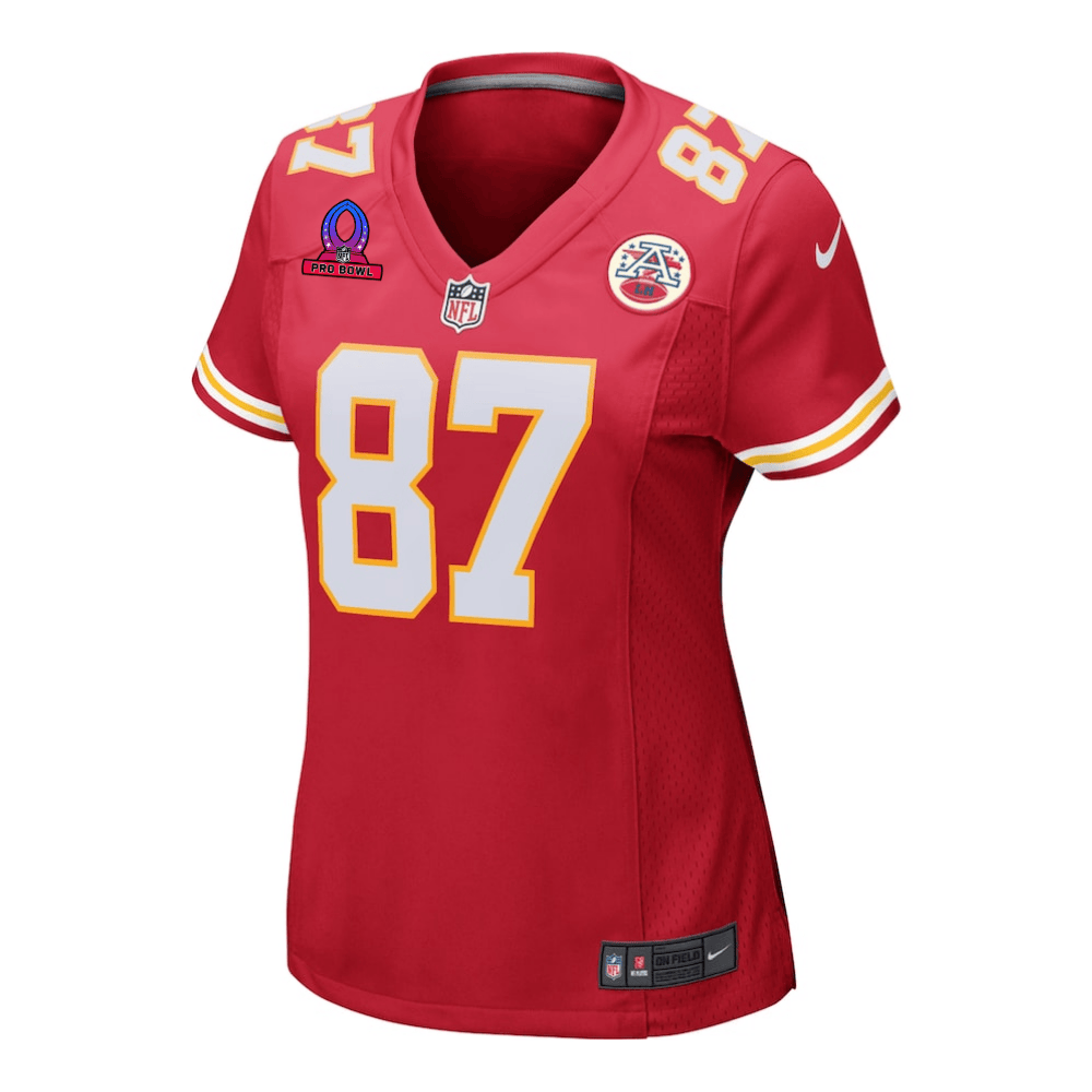 Travis Kelce Kansas City Chiefs 2025 Pro Bowl Patch Game Jersey - Red - Image 3