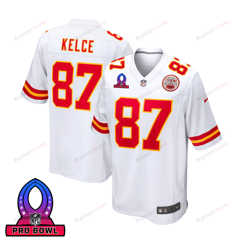 Travis Kelce Kansas City Chiefs 2025 Pro Bowl Patch Game Men Jersey - White