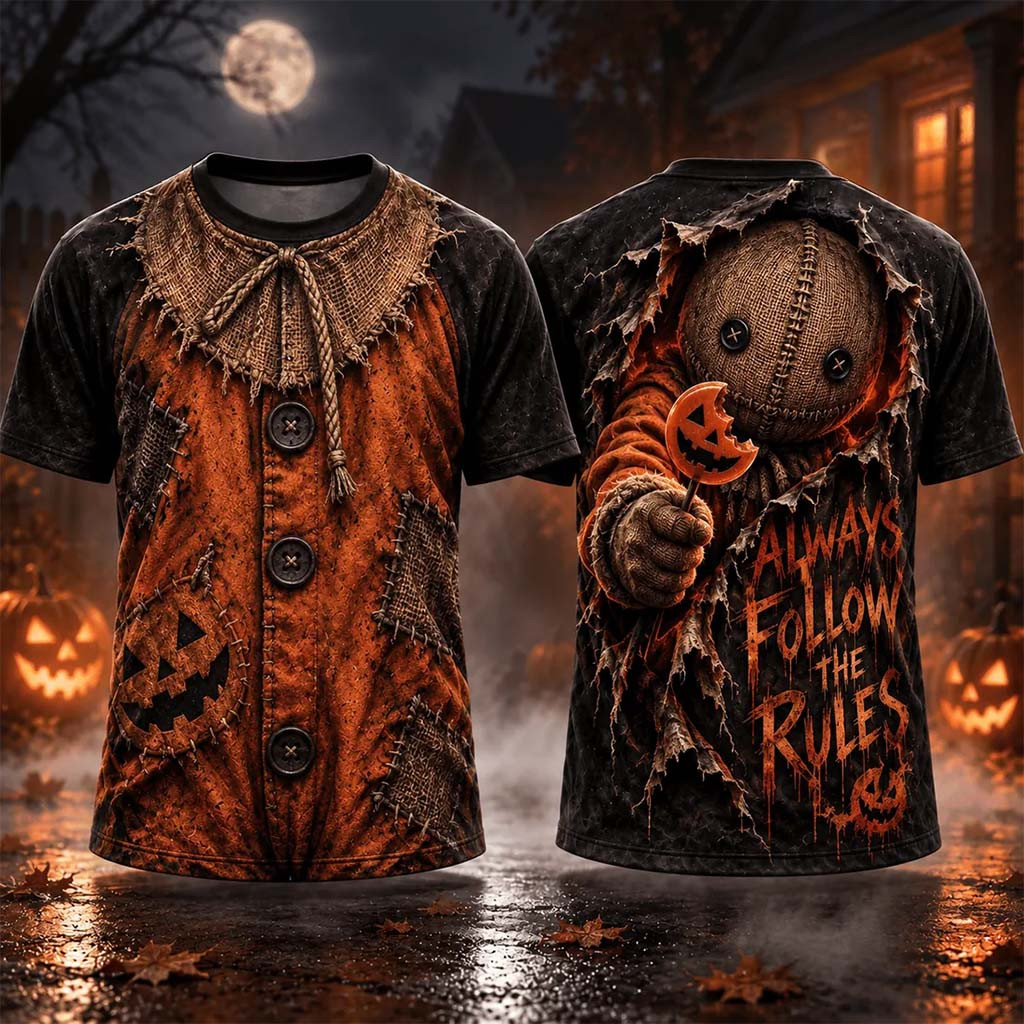 Trick R Treat Sam Pumpkin Head Costume Shirt Always Follow The Rules Tee Halloween Gifts