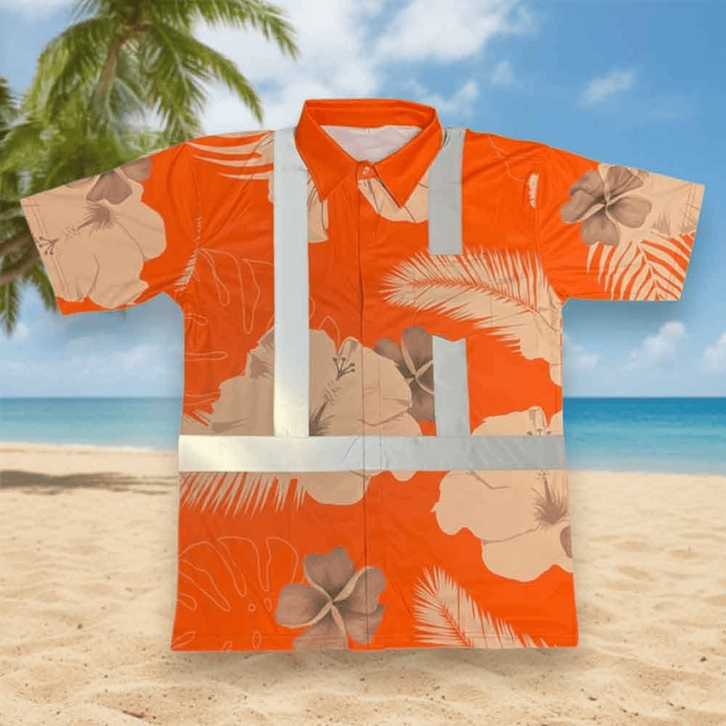 Tropical Orange Flowers Hi Vis Hawaiian Shirt Best Birthday Gift For Husband