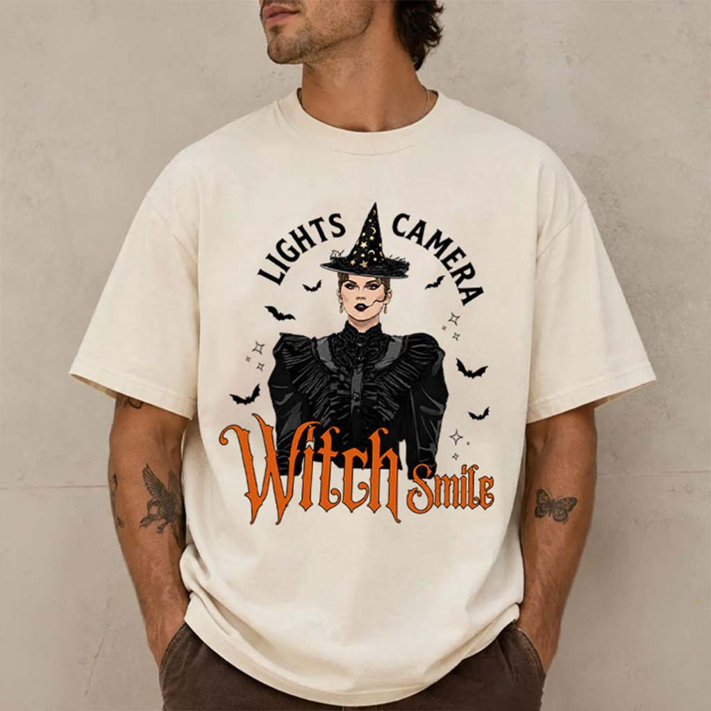 TS Lights Camera Witch Smile T-Shirt Funny Halloween Shirt Gift For Swifties