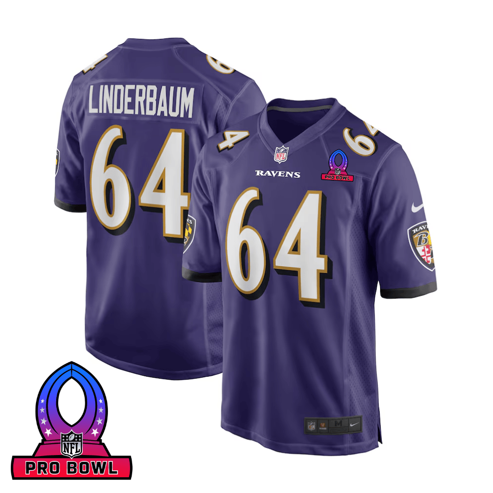 Tyler Linderbaum Baltimore Ravens 2025 Pro Bowl Patch Game Men Jersey - Purple