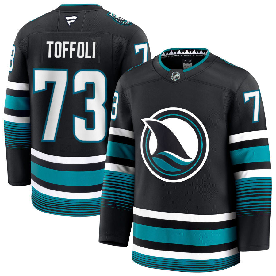 Tyler Toffoli San Jose Sharks 2025 Alternate Jersey - Black 1 Tyler Toffoli San Jose Sharks 2025 Alternate Jersey - Black