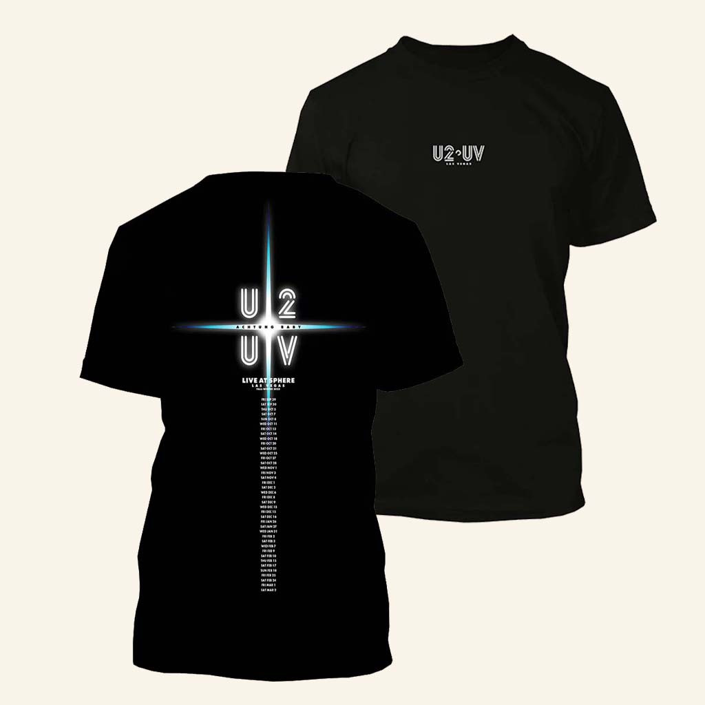 U2 Merch U2 UV Live At Sphere Black T-Shirt Cool Gift For Girlfriend