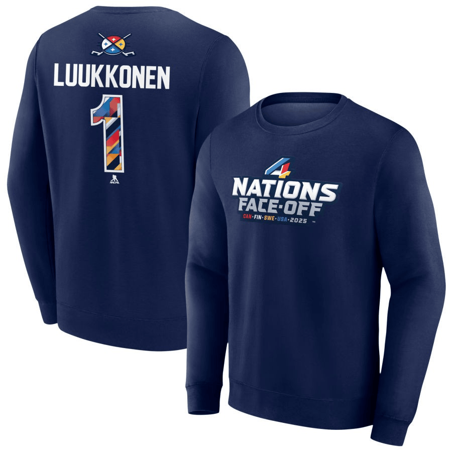 Ukko-Pekka Luukkonen 2025 4 Nations Face-Off Pick-A-Player Pullover Navy Sweatshirt