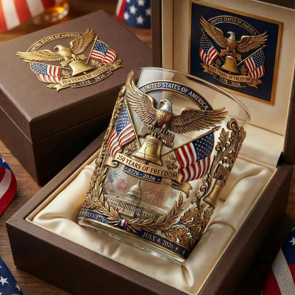 United States Of America 250 Years Of Freedom Anniversary Whiskey Glass Patriotic Gifts Ideas