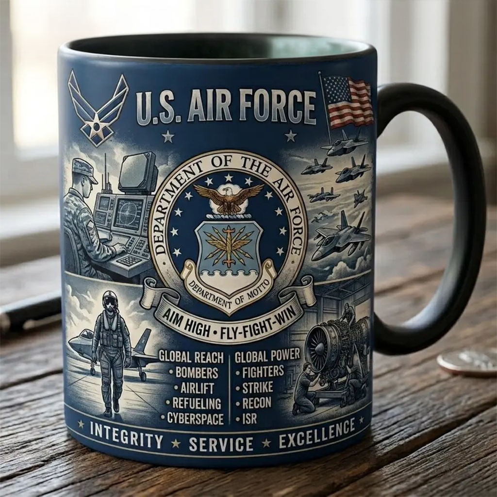 US Air Force Aim High Fly Fight Win Coffee Mug USAF Merch Best Gift For Veteran