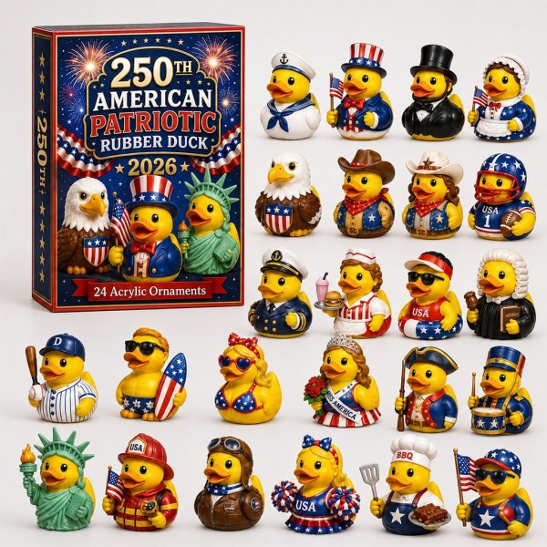 US American Patriotic Rubber Duck Advent Calendar 2026 24 Days Christmas Mystery Ornaments Decor - Image 2
