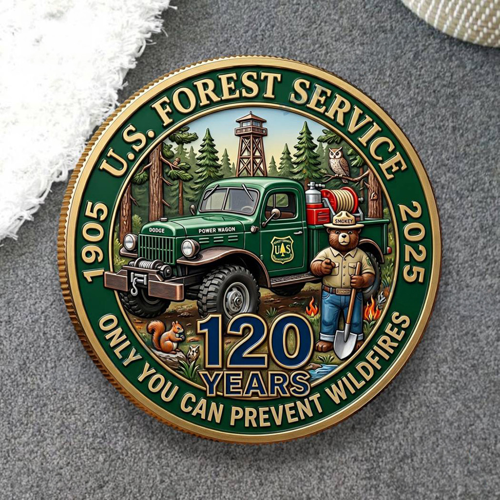US Forest Service 120 Years Only You Can Prevent Wildfires Convex Coin Smokey Bear Merch Gift Ideas