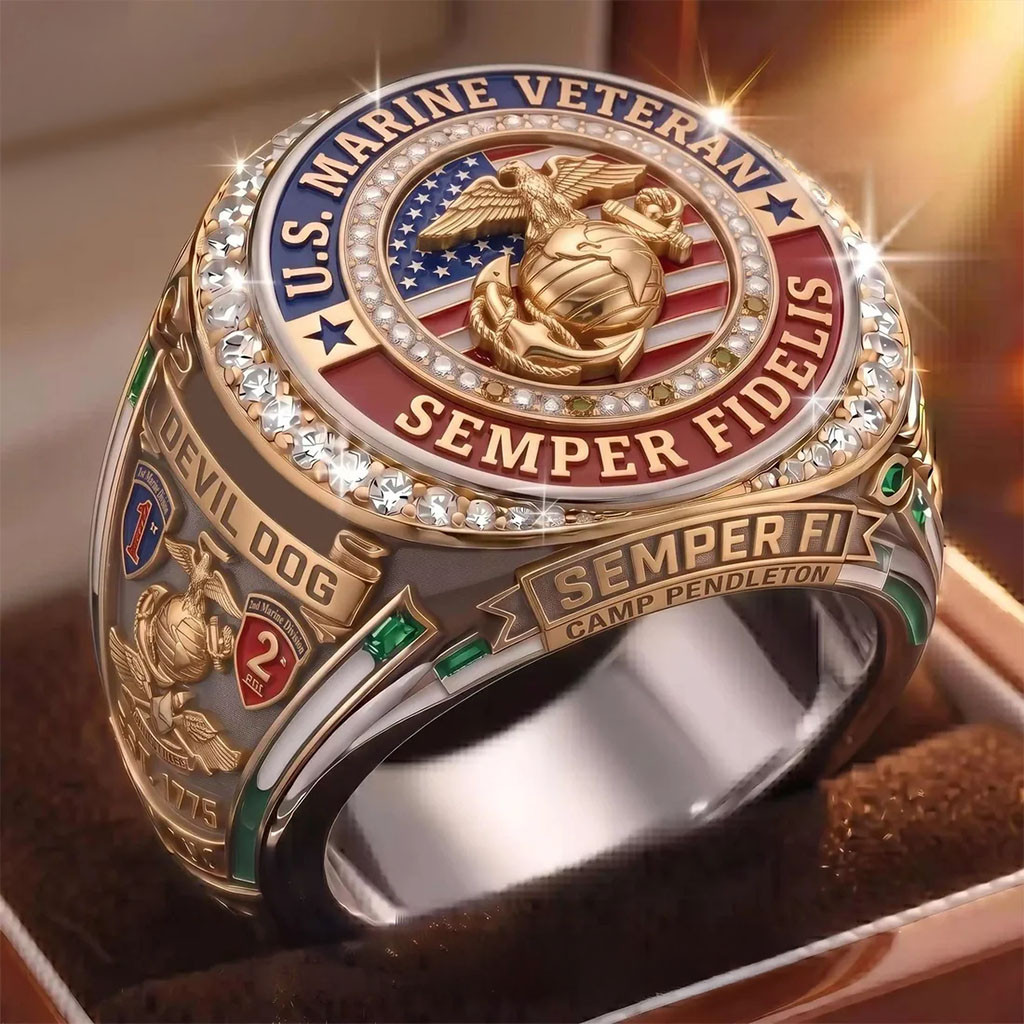 US Marine Corps Semper Fidelis Veteran Ring Proud USMC Merch Gifts For Marine Veterans