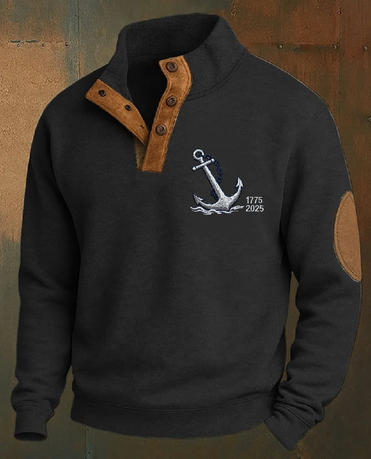 US Navy 250th Anniversary Stand Up Collar Button Sweatshirt Men's Patriotic Apparel Navy Apparel - Image 2