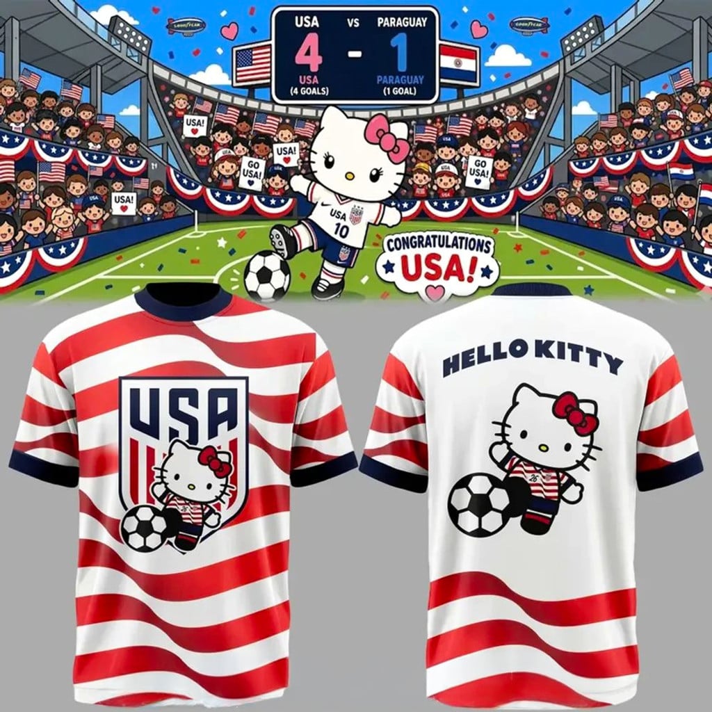 US Soccer World Cup X Hello Kitty T-Shirt 2026 USMNT Merch Cute Game Day Gift For USA Team Fan