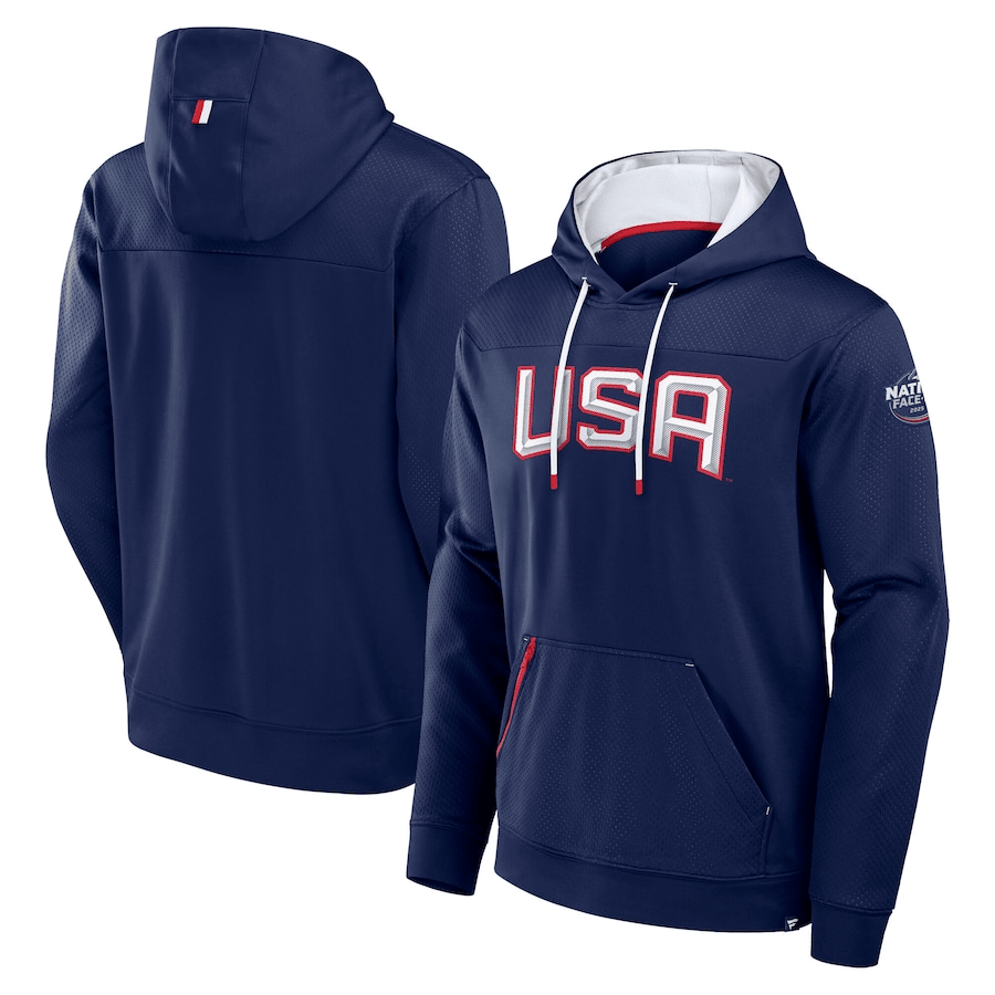 USA 2025 4 Nations Face-Off Defender Poly Fleece Pullover Athletic Navy Hoodie