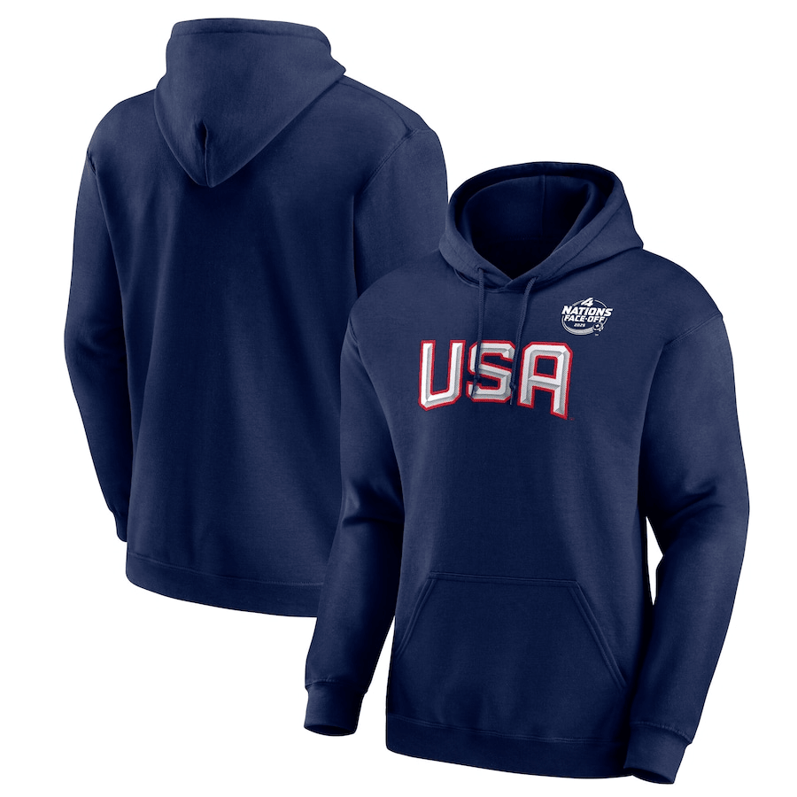 USA 2025 4 Nations Face-Off Fleece Pullover Navy Hoodie