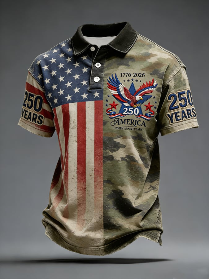 USA 250Th Anniversary Camo And American Flag Polo Shirt USA 250 Years Of Independence Shirt