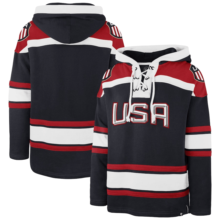 USA '47 2025 4 Nations Face-Off Superior Lacer Pullover Navy Hoodie