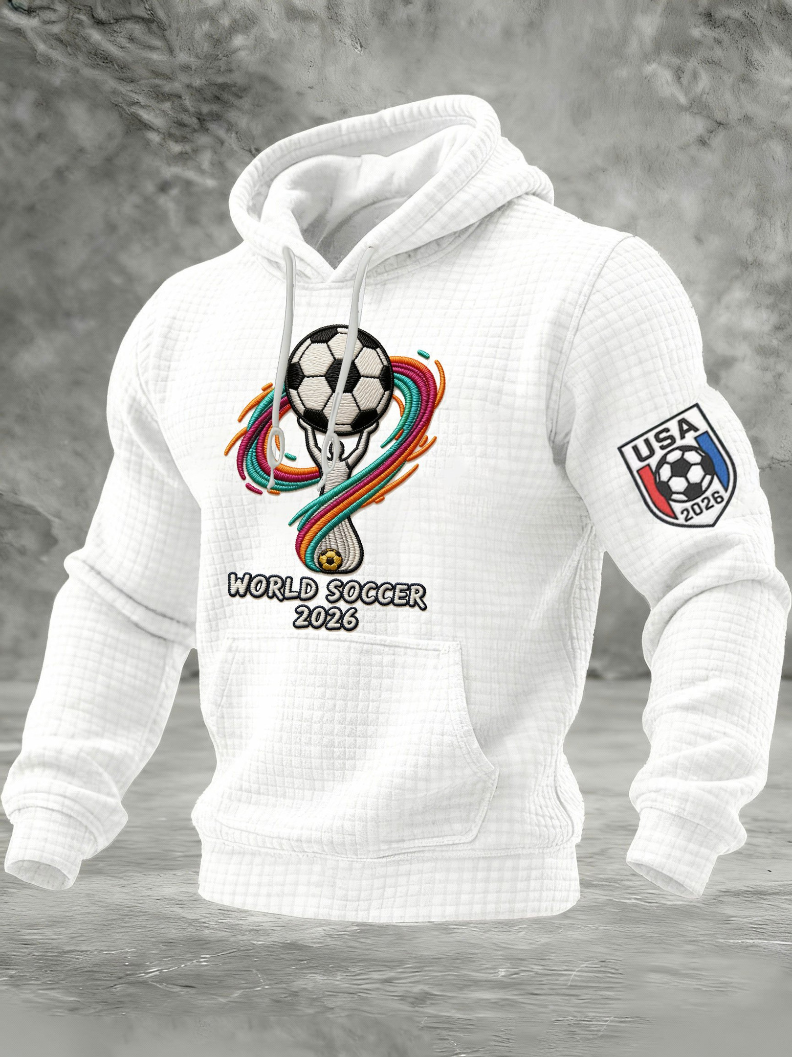 USA Soccer FIFA 2026 World Cup Waffle Hoodie Game Day Clothing Soccer Lovers Gifts Men's - Image 2