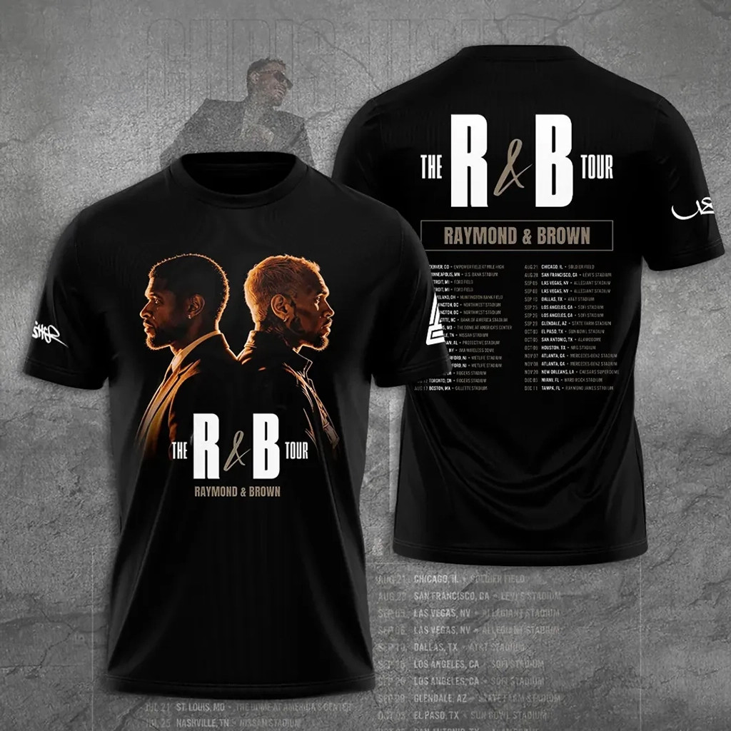 Usher Chris Brown R&B Tour 2026 Concert Black T-Shirt Chris Brown Merch Gifts For Music Lovers