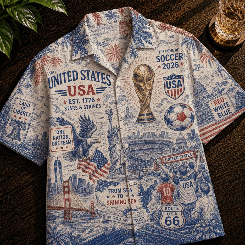 USMNT FIFA World Cup 2026 Merch USA Stars And Stripes Hawaiian Shirt Gift For Soccer Fans