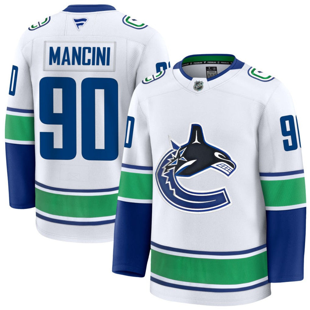 Victor Mancini Vancouver Canucks 2025 Away Premium Jersey - White 1 Victor Mancini Vancouver Canucks 2025 Away Premium Jersey - White