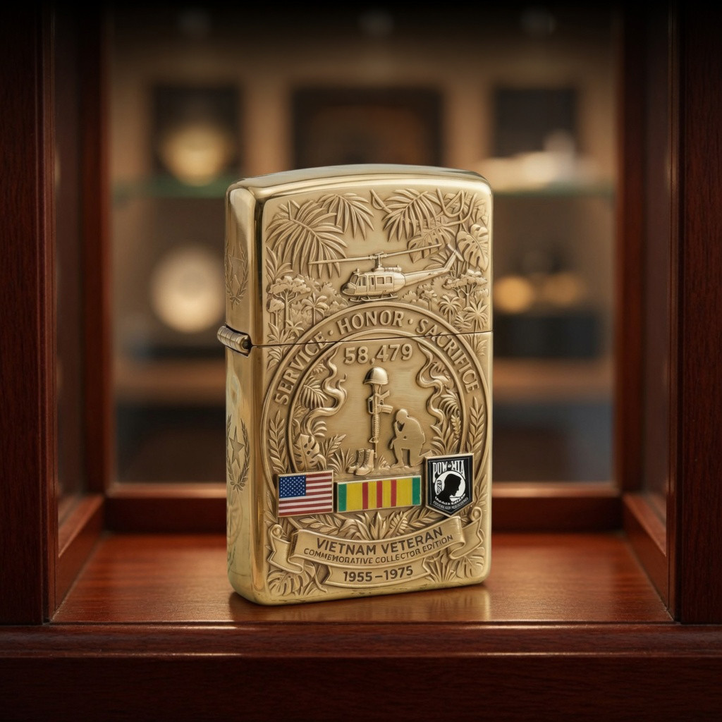 Vietnam Veteran Commemorative Zippo Lighter Case Military Honor Merch Gifts For Veteran Dad