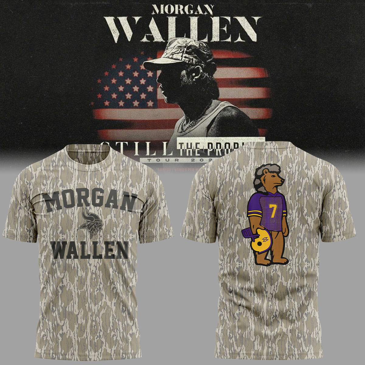 Vikings x Morgan Wallen Still The Problem Tour 2026 Camo Shirt Minnesota Vikings Merch