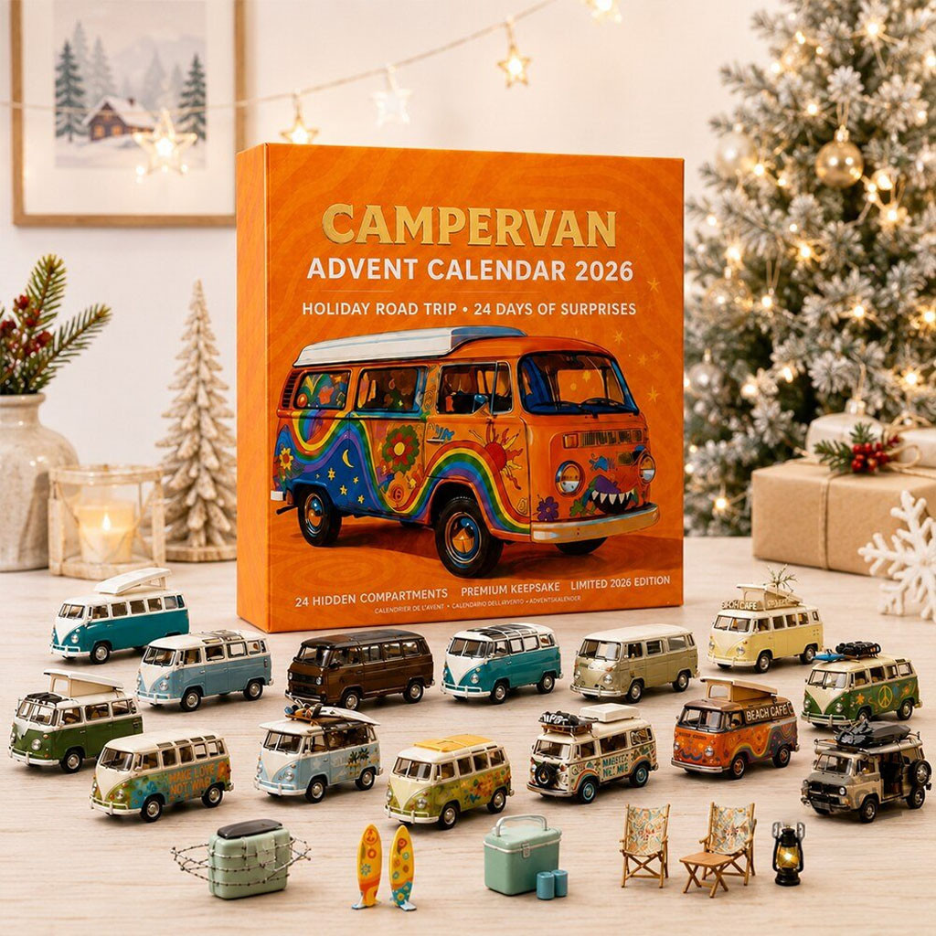 Vintage Campervan Holiday Road Trip 2026 Advent Calendar Christmas Gift For Son