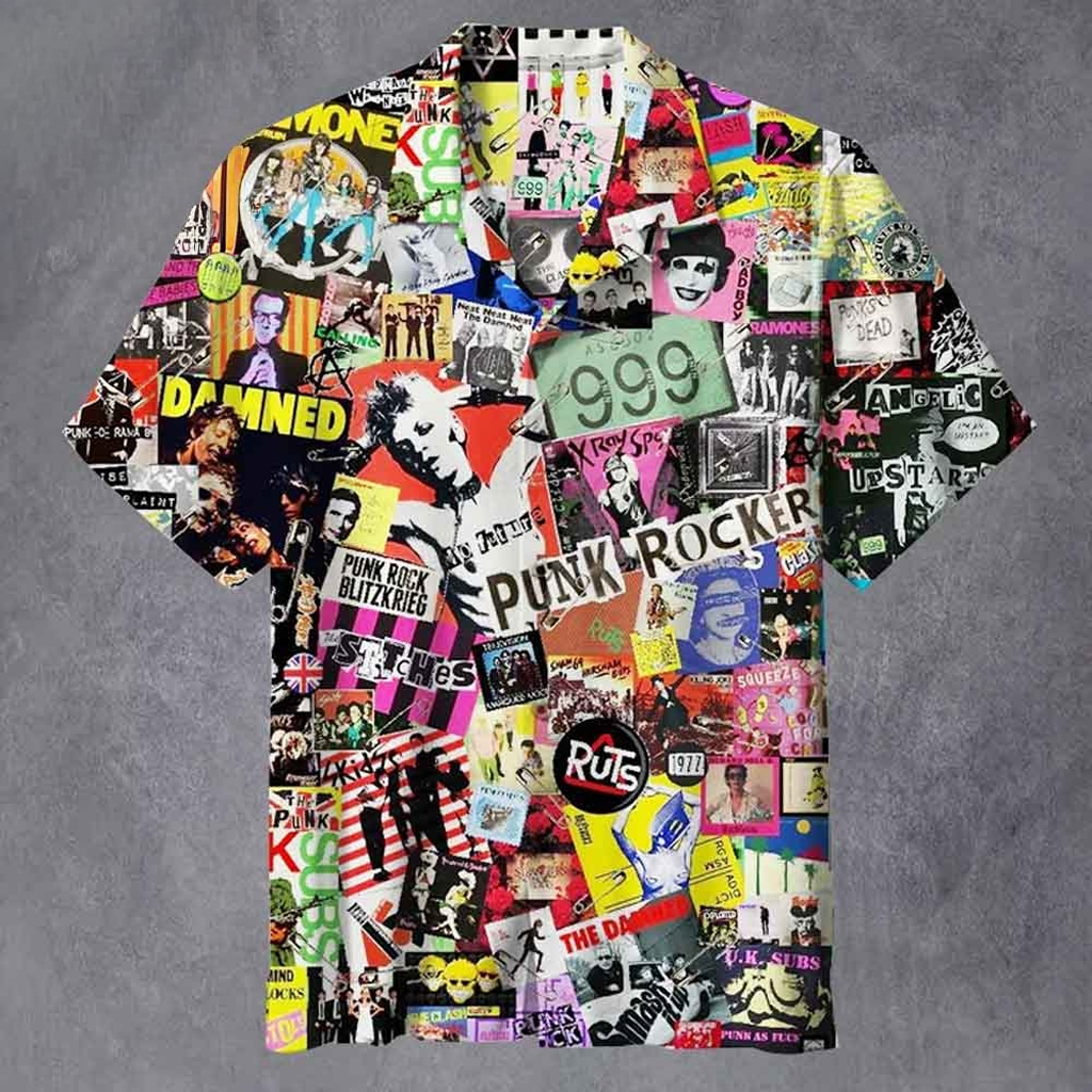 Vintage Punk Rock Collage Hawaiian Shirt Great Father's Day Gifts For Him
