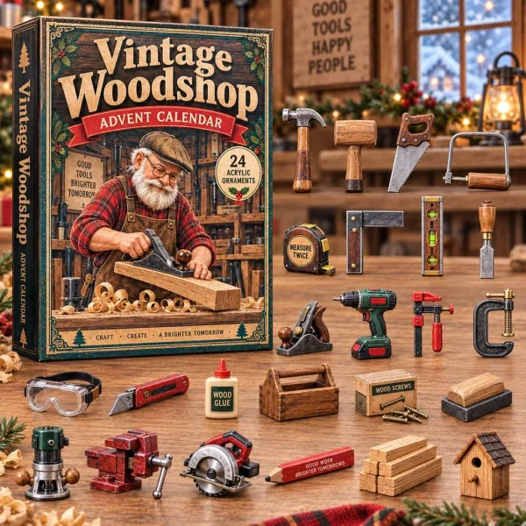 Vintage Wood Shop Advent Calendar 24 Days Of Christmas Ornaments Xmas Gift For Fathers