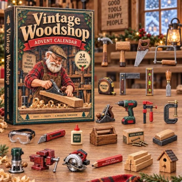 Vintage Wood Shop Advent Calendar 24 Days Of Christmas Ornaments Xmas Gift For Fathers - Image 2