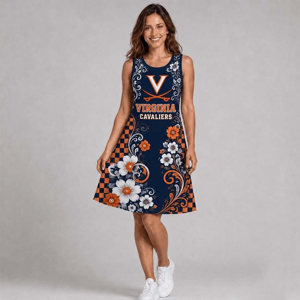 Virginia Cavaliers Sporty Floral Elegance Women’s Sleeveless Dress Cavaliers Merch Mom Gifts