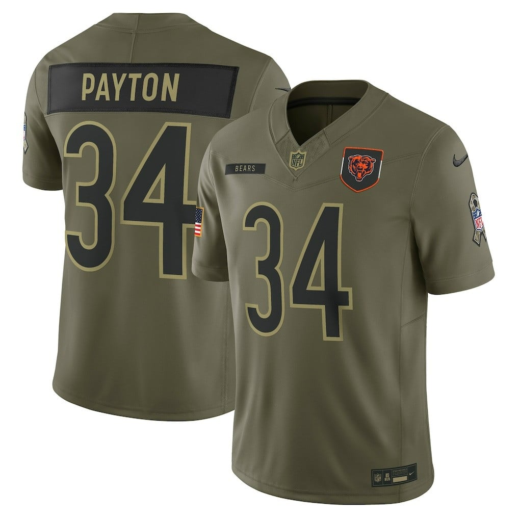 Walter Payton Chicago Bears 2025 Salute to Service Retired Limited Jersey - Olive